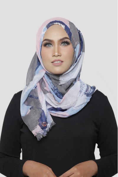 ARABIC PASHMINA WIDE SHAWL - ABSTRACT BLUE